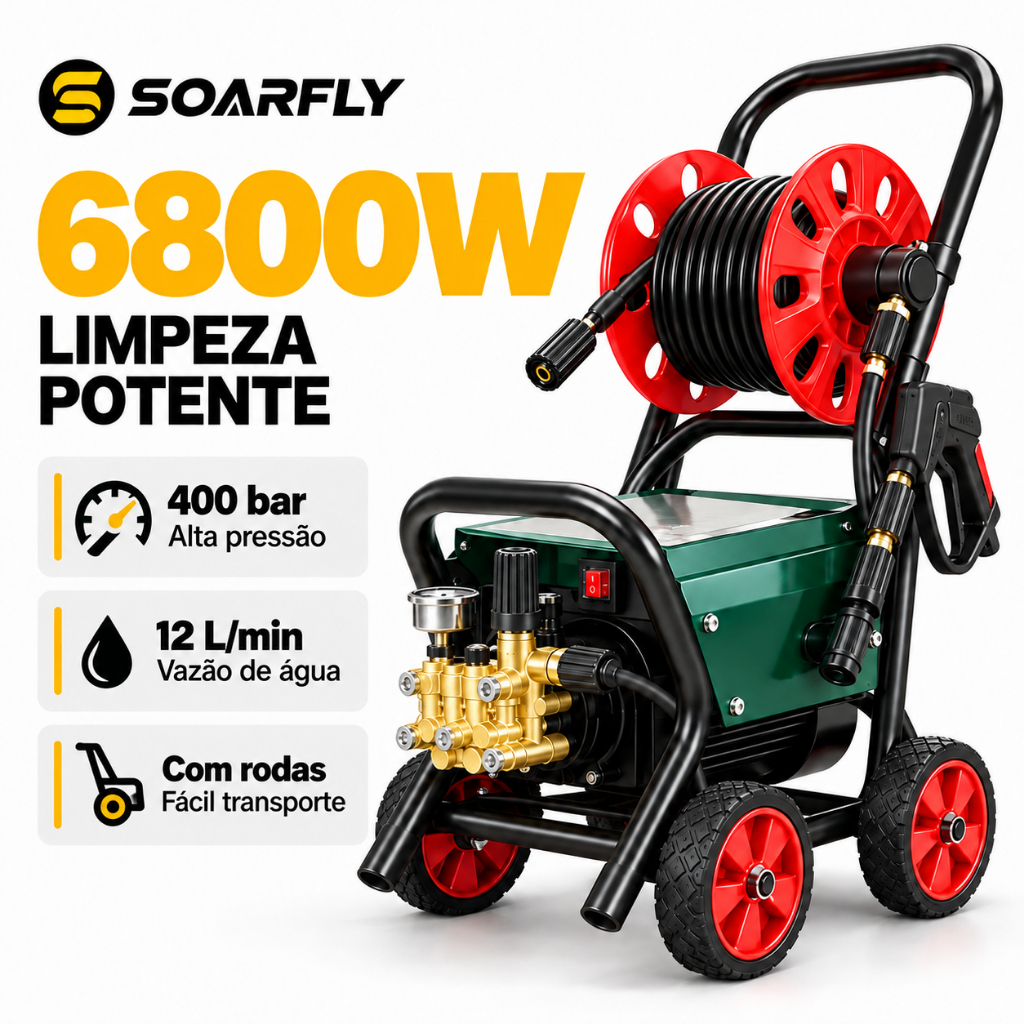 S0ARFLY Lavadora de alta pressão profissional 6800W de alta potência 12L/min Lavadora de carro portátil de grande fluxo