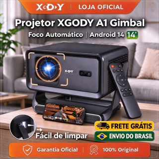 Projetor XGODY Gimbal A1 4K - Foco Automático Evita Obstáculos, Android 14.0, Alto-Falante Integrado, 400 ANSI Lumens