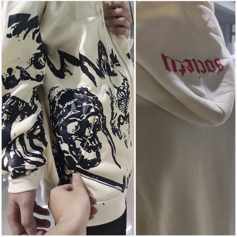 Unissex Y2k Padrão Bordado Zip Hoodie Hip Hop Solto Cor Sólida