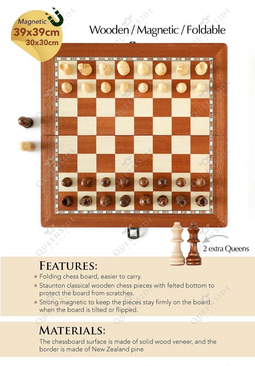 QUEENSIDE Xadrez magnético de madeira, tabuleiro de xadrez