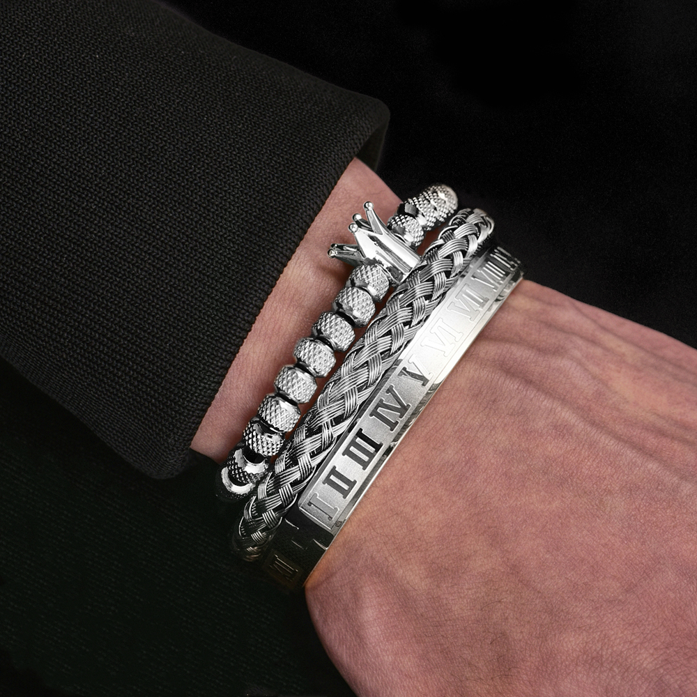Pulseira De 3 Peças De Luxo Da Coroa Real Romana Encanto Homens Casal  Ajustável Presente De Jóias | Shopee Brasil