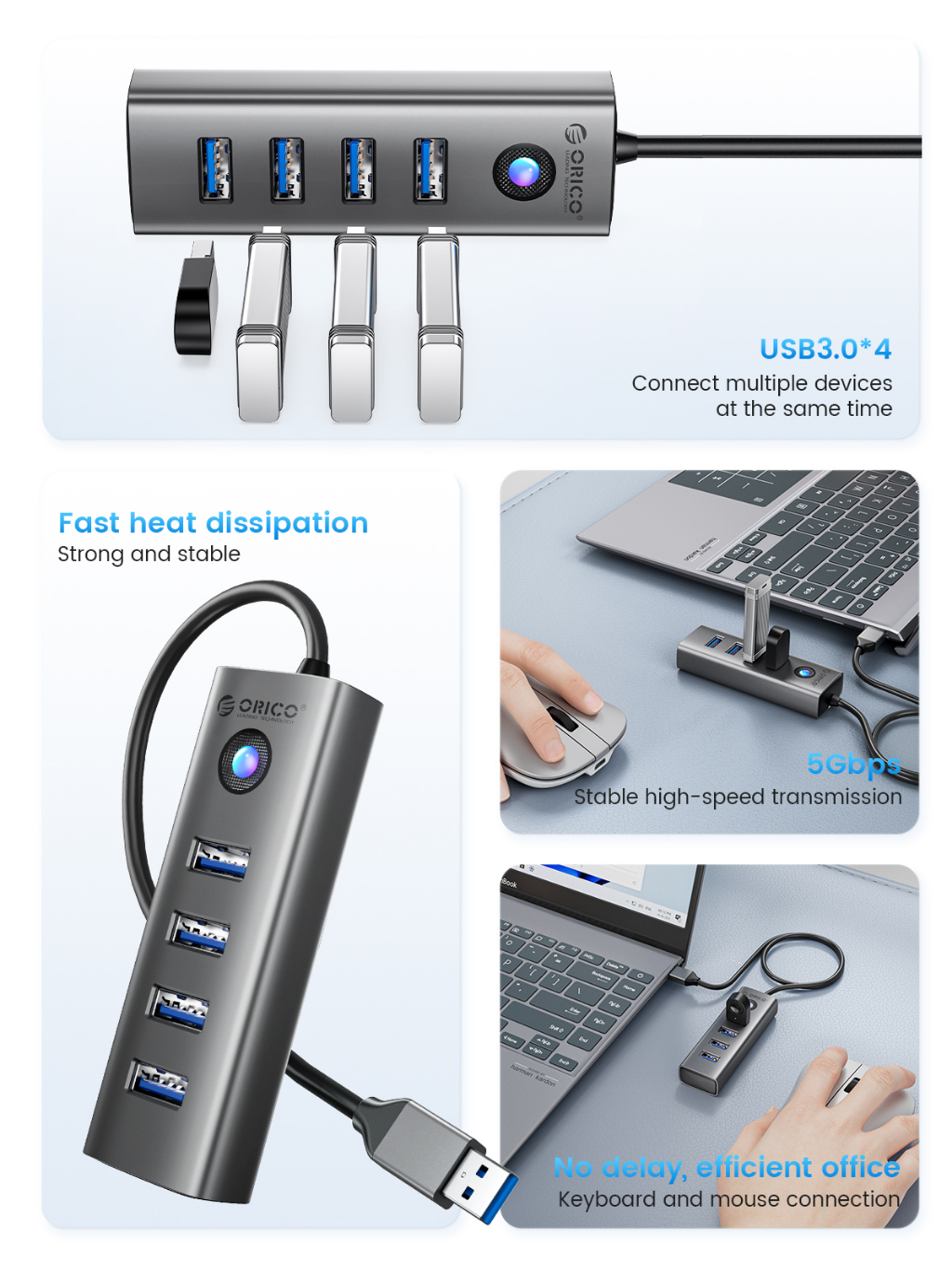 ORICO USB HUB 350MB/S Alta Velocidade Tipo C 4 Portas 3.2 GEN1 ...