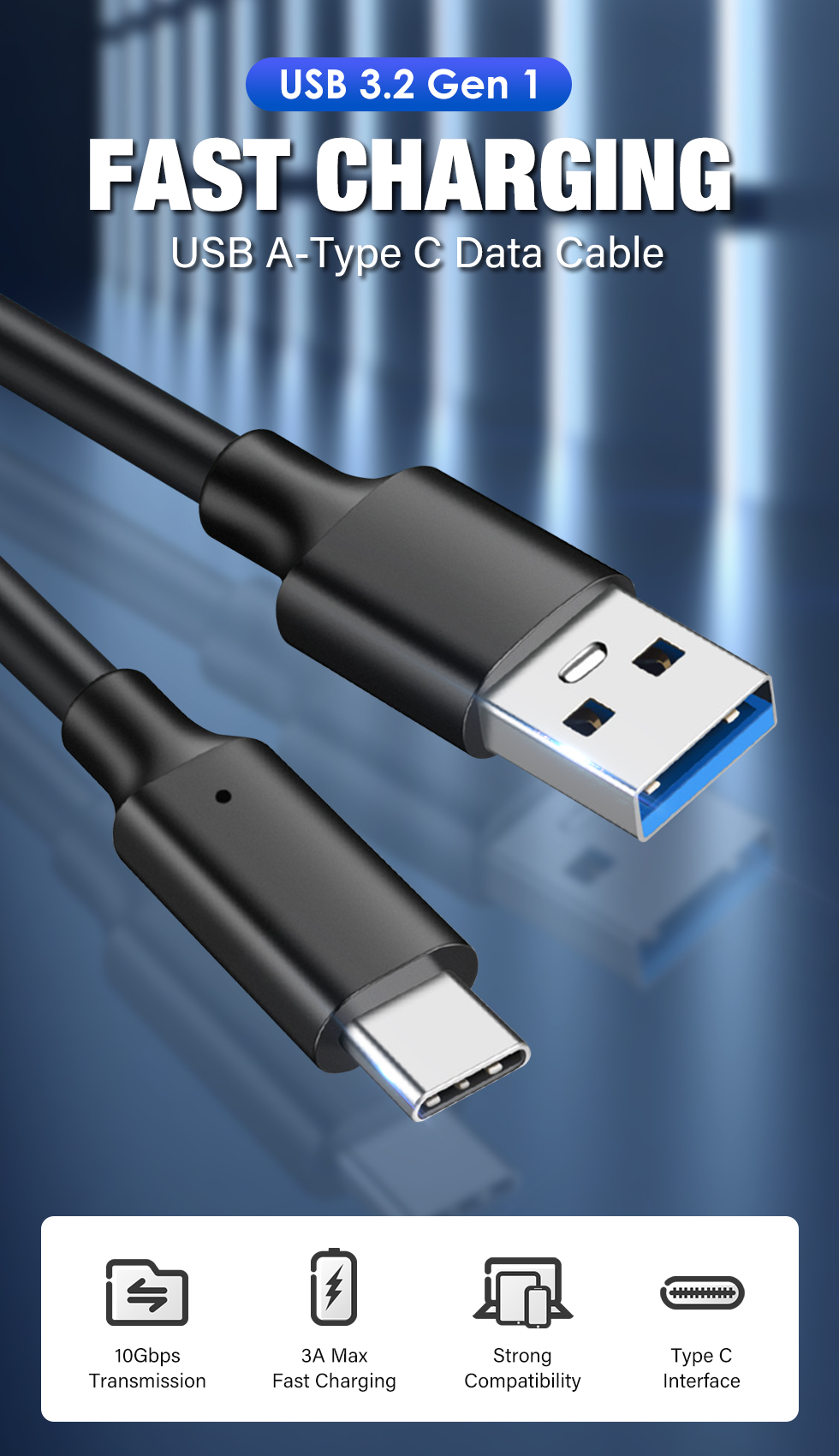 Cabo Carregador De Dados USB Gen2 10Gbps Para Tipo C Telefone