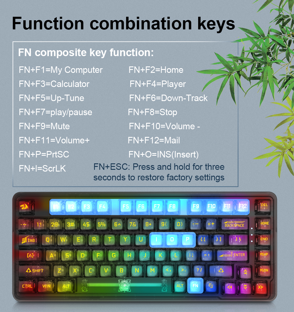 REDRAGON KS82-B USB RGB Jogo Mecânico 78 % Teclado Com Fio 82 Teclas ...