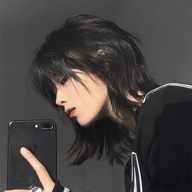 Cabeça De mullet Japonesa Porque Peruca , De Cabelo Liso De Comprimento  Médio Masculino , Conjunto De Cheia , Fio universal De Simulação Da Cauda  De Lobo E Feminino