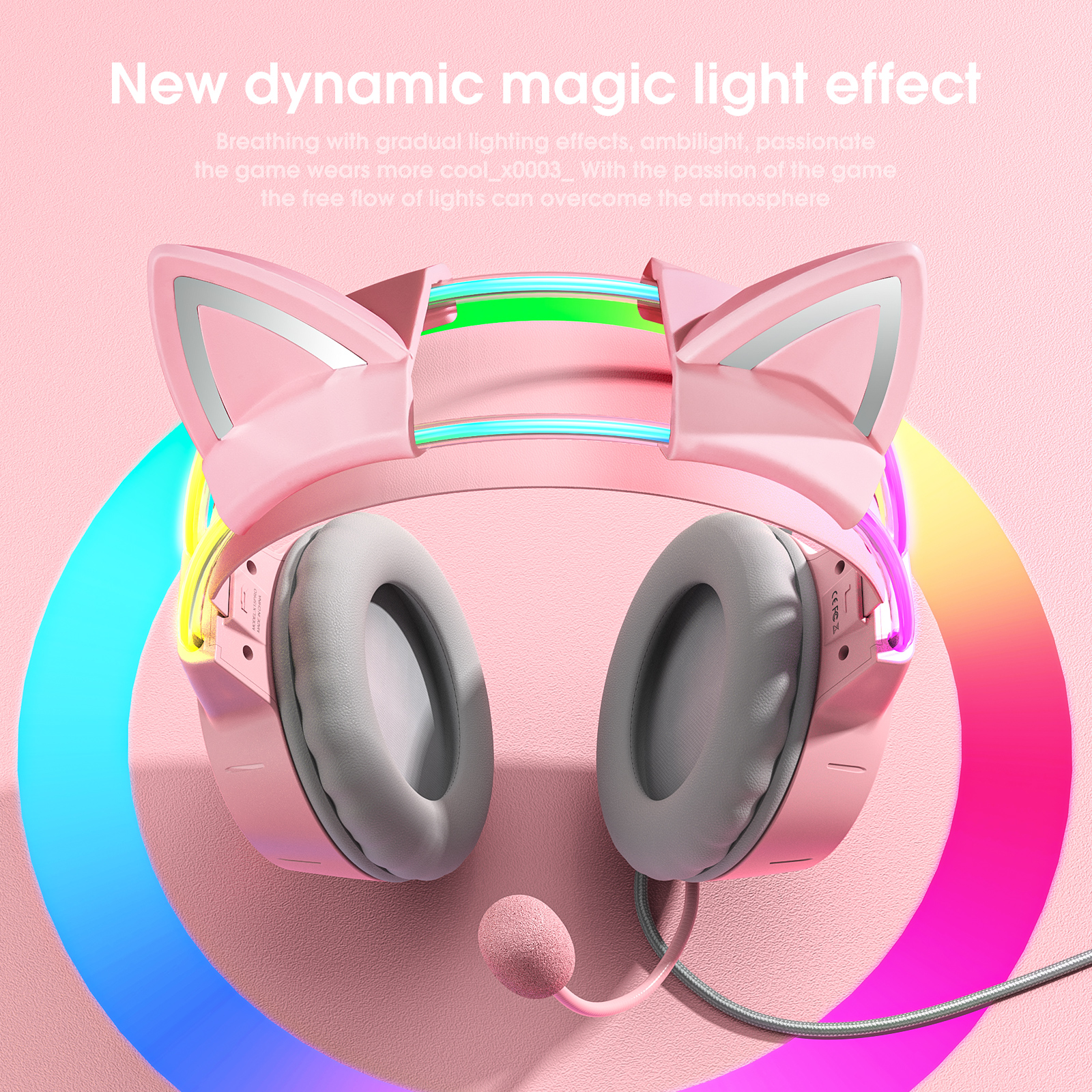 ONIKUMA X15 Fone de Orelha Rosa com Luzes Dinâmicas RGB e Cancelamento ...