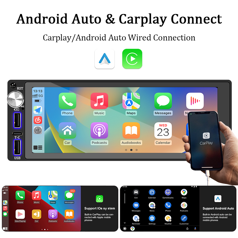 Central Multimídia Carplay Android Auto 1 Din Automotivo MP5 Bluetooth ...