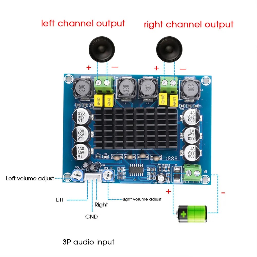 Placa Amplificadora de Áudio Digital 2x120W Canal Duplo Alta Potência ...