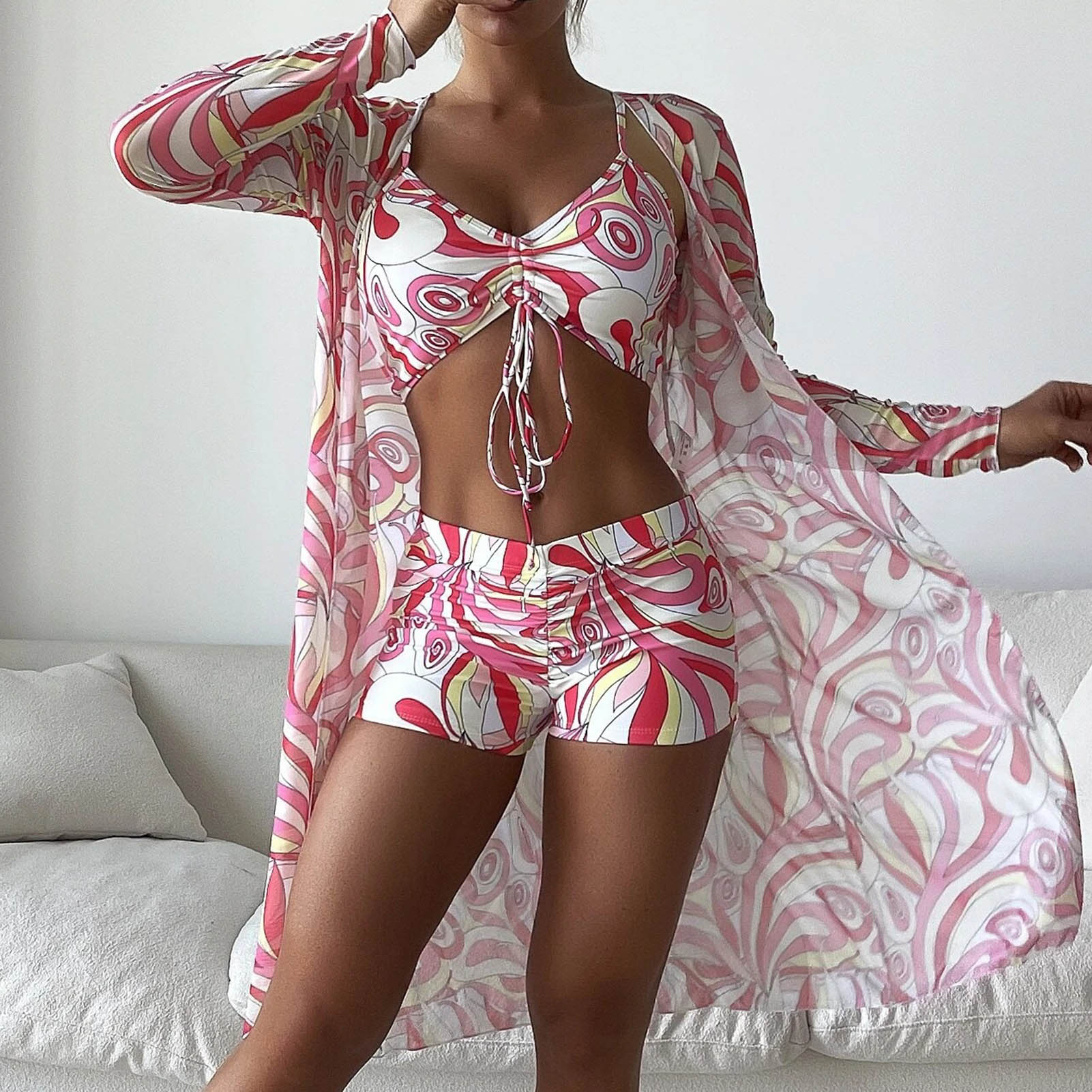 [Produtos à vista] Conjunto De Biquíni Feminino De Peças Roupa