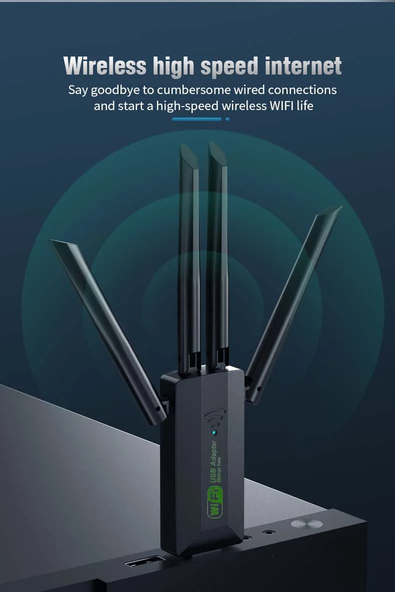 Adaptador Sem Fio USB Wifi 1200Mbps 4 Antena Placa de Rede Dual Band ...