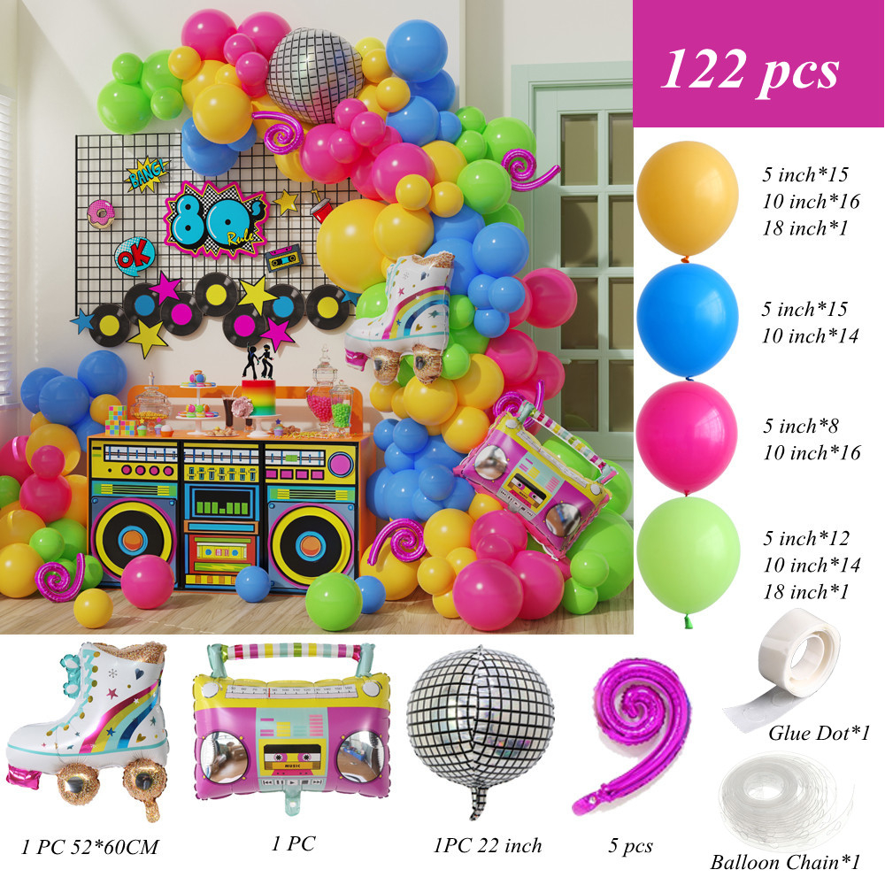 122pcs/Set 4D Balões De Rádio De Volta A 80s 90s Tema Balão Garland