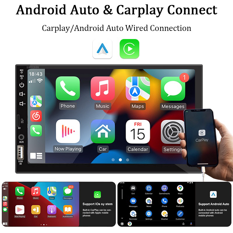 Carplay Multimídia Central Android Auto 1 Din 7 Polegadas MP5 Bluetooth ...