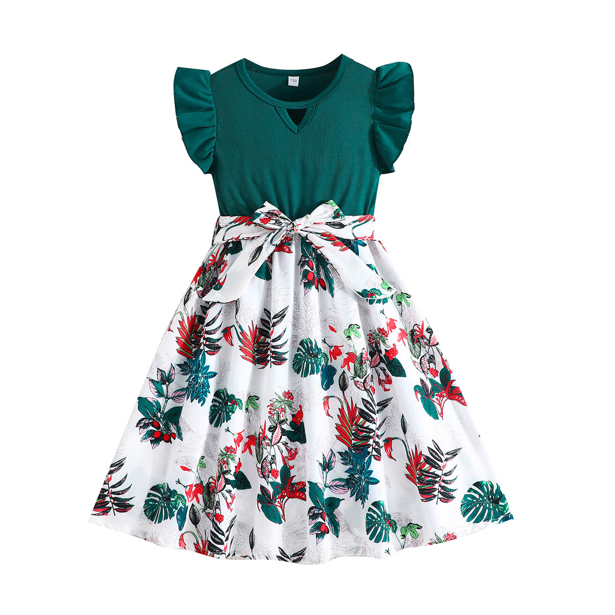 Vestido Floral Emerald Green Ruffled Sleeveless para Crianças de 7-12 ...