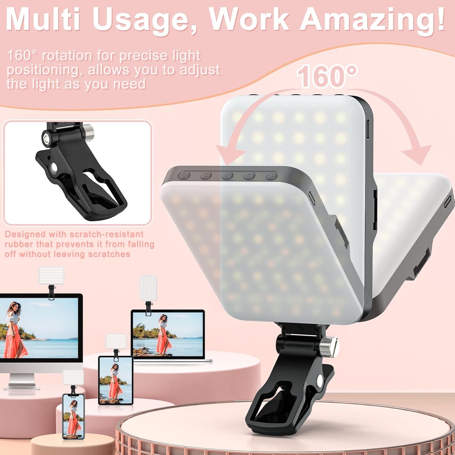 106 LED Selfie Licht Mit Clip | 3000K-7000K Farbtemperatur 2200mAh | Für Smartphone, Laptop & Kamera