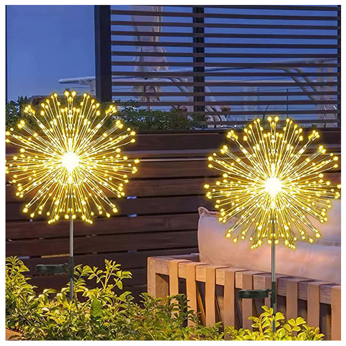 Estoque Pronto 200 LED Solar Fireworks Light IP65 Outdoor 8 Modos Fio ...
