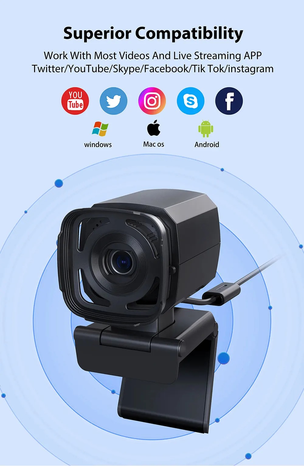 Webcam 2k FHD 2mp Tof Trilha De Foco Automático 1080p 30fps E ...