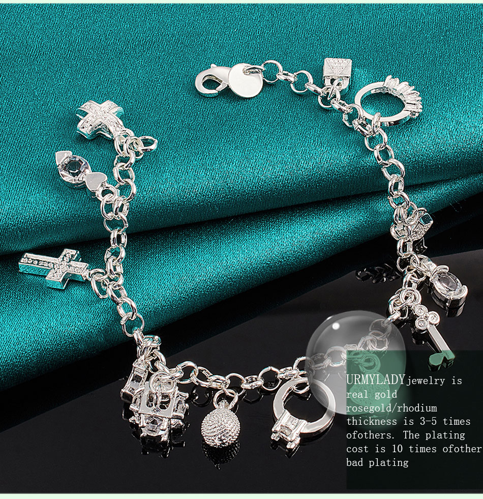 Urmylady Sterling Silver Lock Moon Heart Cross Charm Cm Pulseira De Noivado E Festa Para