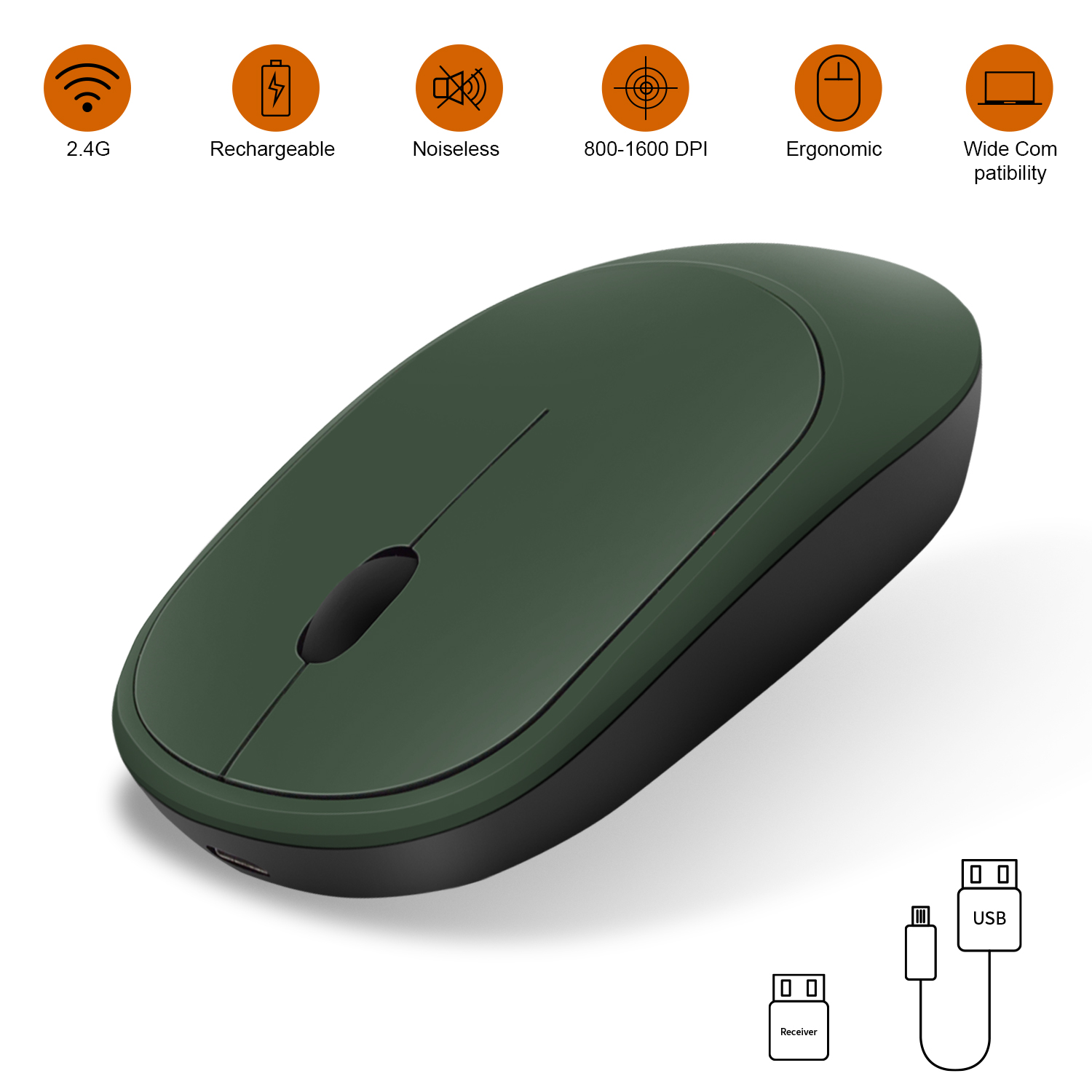 TELAYMUS 2.4G Mouse Sem Fio Recarregável Com Receptor USB , Portátil ...