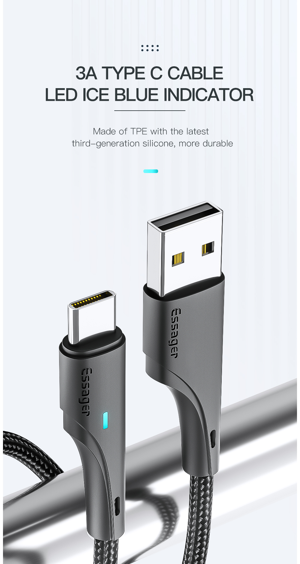 Essager 3A Tipo C/Micro/iP Usb 2m/3m Cabo de Dados de Carregamento ...