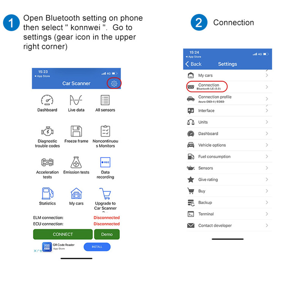 Scanner OBD2 Bluetooth KONNWEI KW906 - Lecteur De Codes Défaut, Données Moteur En Temps Réel, IOS & Android