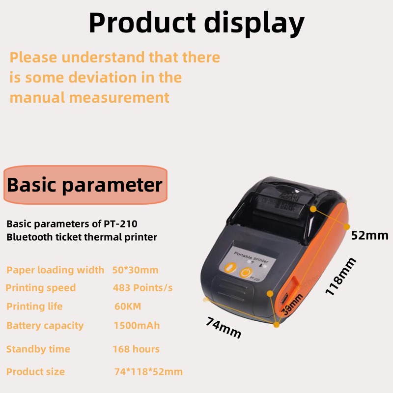 SHUAIGUO PT-210 Mobiler Thermodrucker – Handlich, 58mm, Mit 10 Papierrollen – Perfekt Für Kassen, Restaurants, Lager & Unterwegs