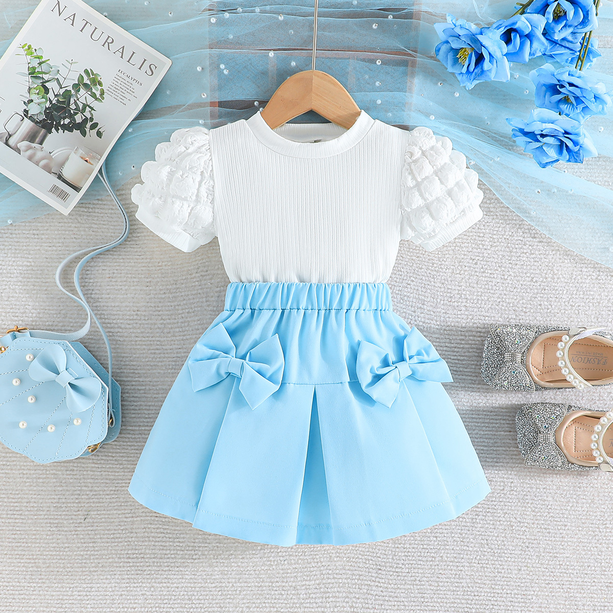 Conjunto Roupa Infantil Menina 2-7 anos Verão Manga Bufante Blusa E ...