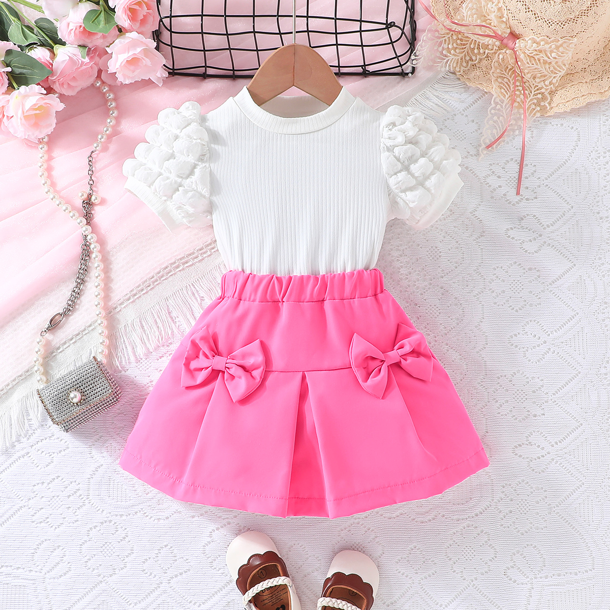 Conjunto Roupa Infantil Menina 2-7 anos Verão Manga Bufante Blusa E ...