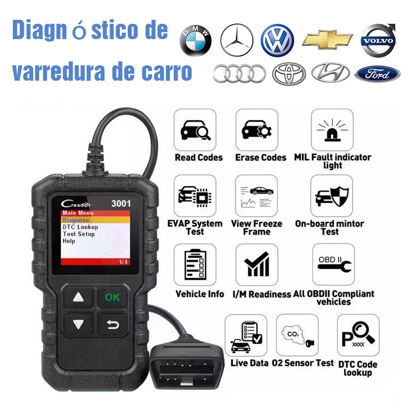 X431 CR3001 Leitor OBD2 Completo OBDII OBD EOBD Ferramenta De ...