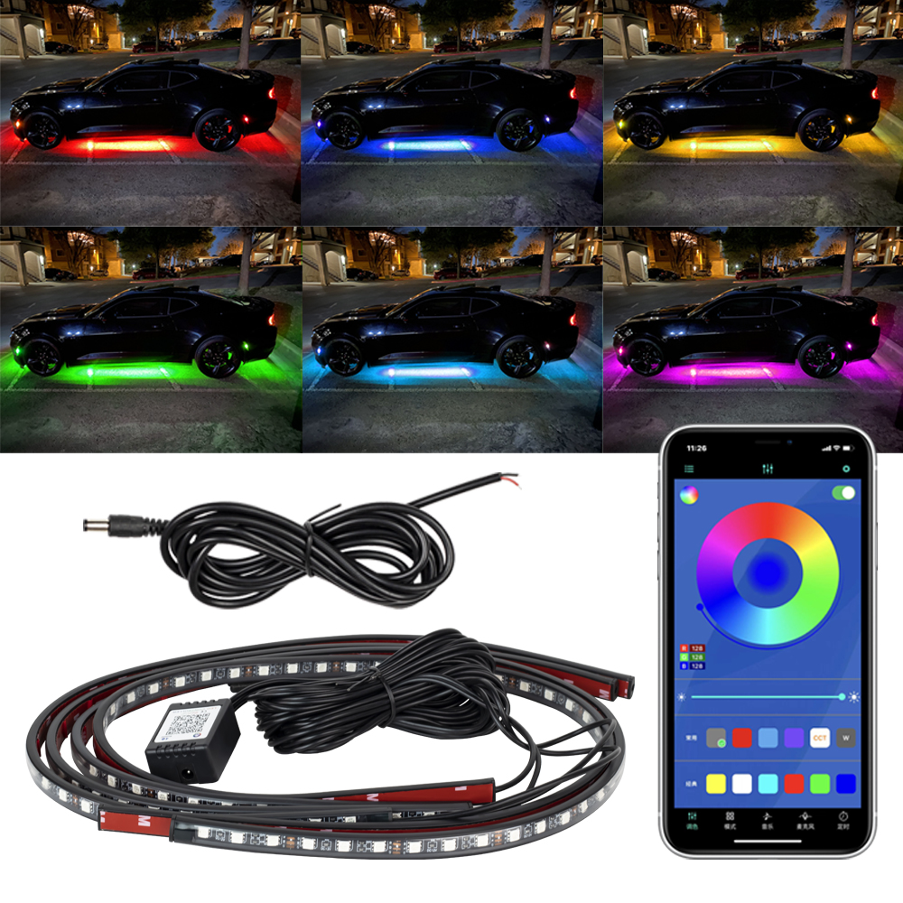 Luz de tira flexível do carro led underbody controle remoto/app rgb ...