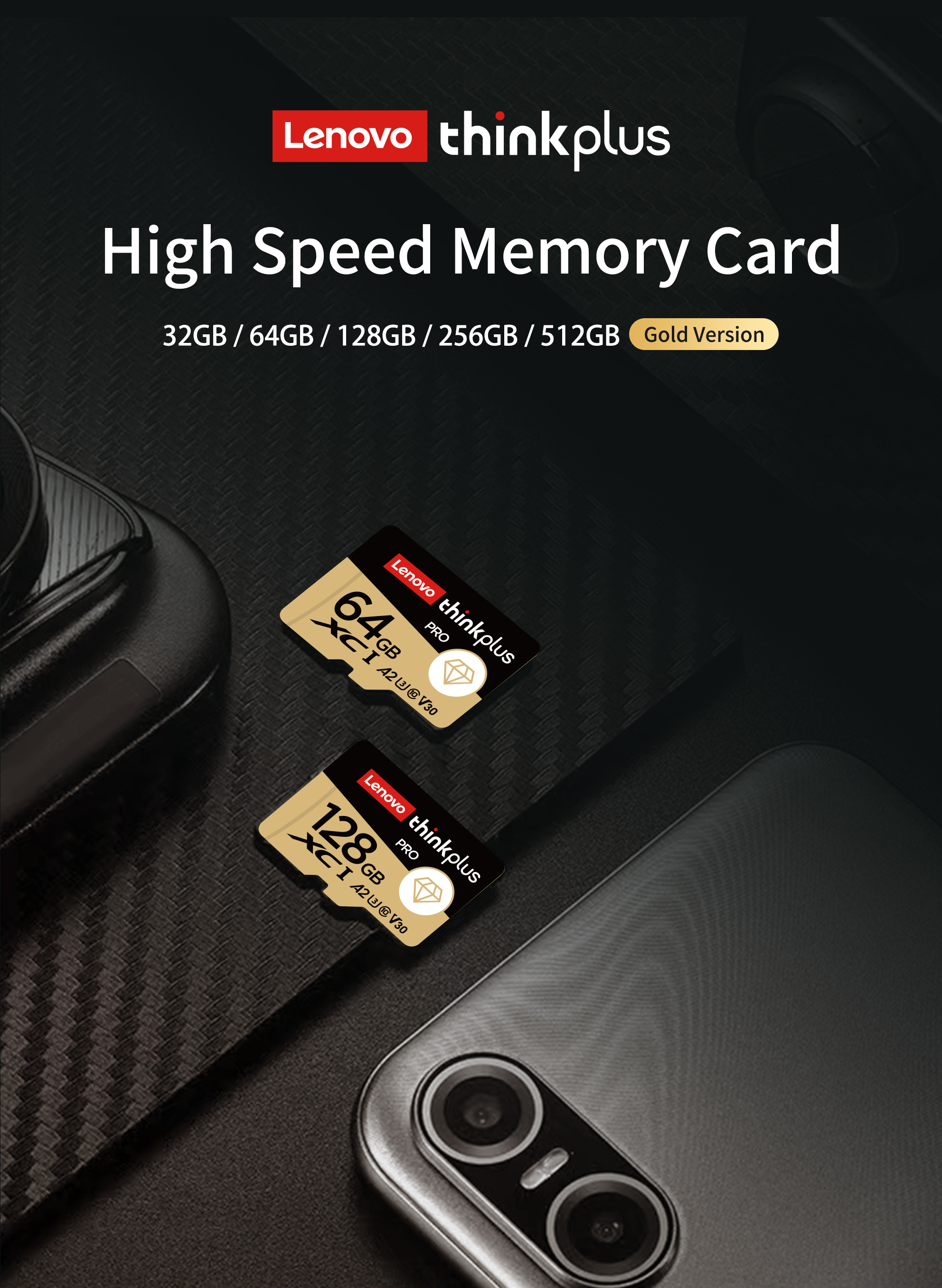 Lenovo-Select Micro SD-Memory-Card 32GB/64GB/128GB/256GB 130 MB/s Full ...