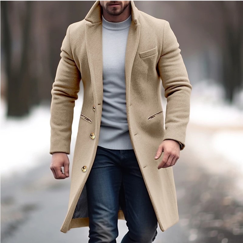 Casaco Masculino De Lã Estilo Britânico - Modelo Trespassado Comprimento Médio