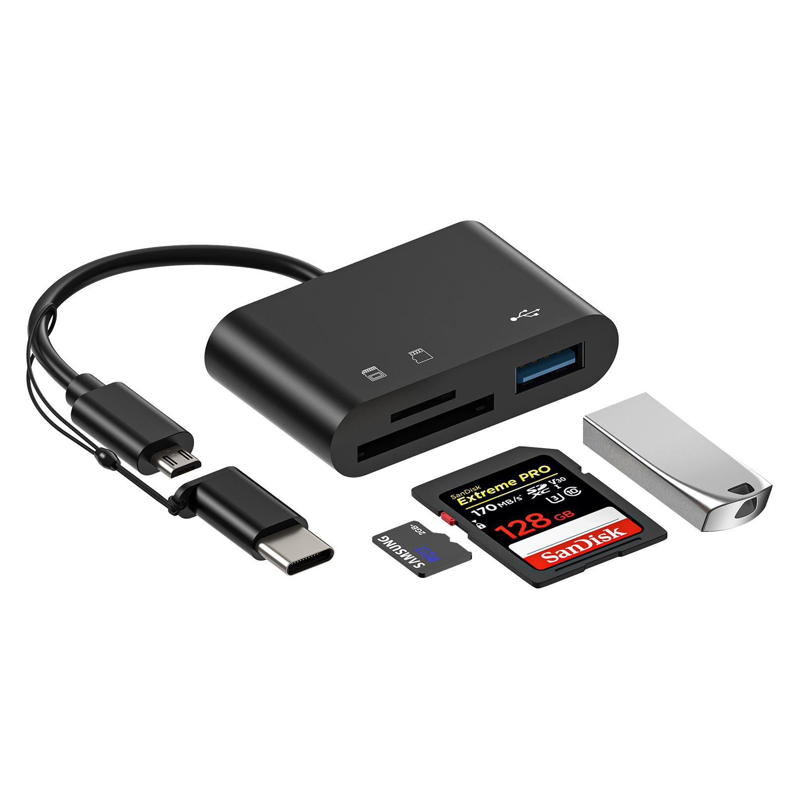 Conversor Multi Portas Hub Tipo C Para USB A OTG TF SD Micro Leitor de ...