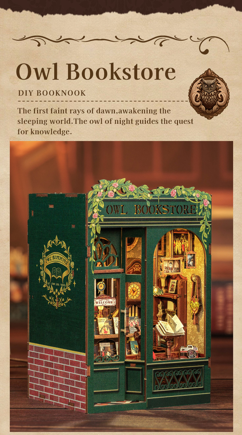 Kit De Construcción 'Book Nook' La Tienda De Verduras - Maqueta De Madera 3D Con Luz LED, Decoración Para Estanterías