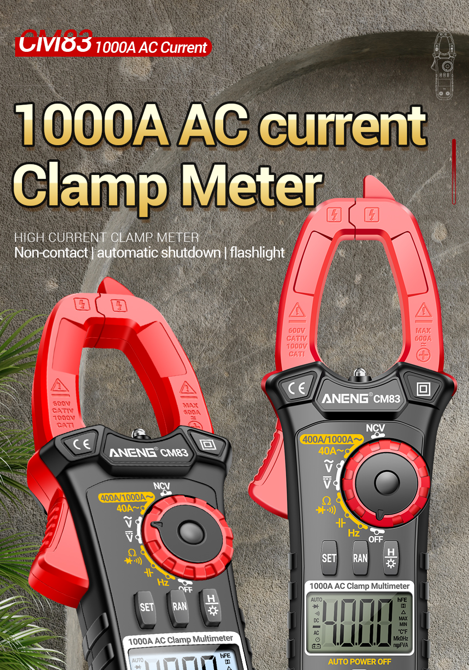 ANENG CM83 Pinça Amperimétrica Digital 1000A AC Capacitância De ...