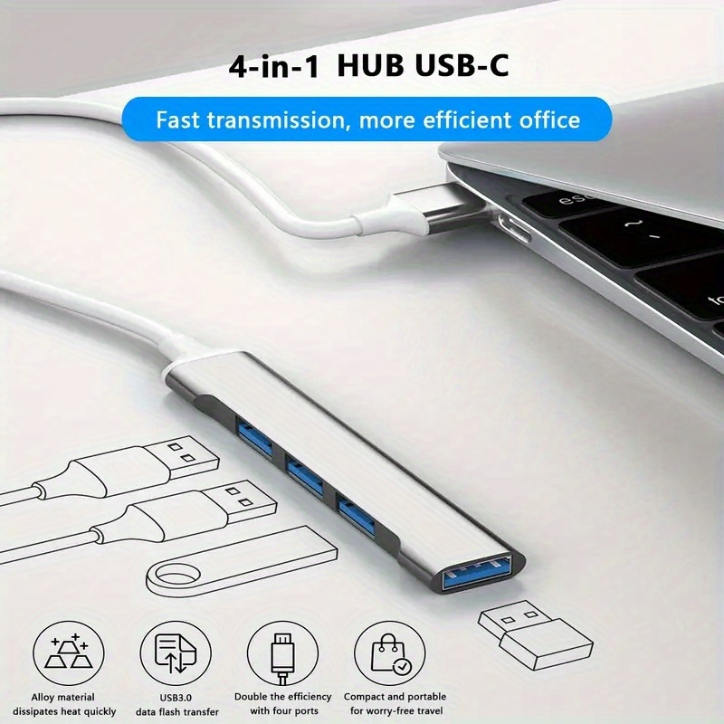 Hub USB 4 Portas Divisor Extensor Portátil Para Laptop MacBook Flash ...