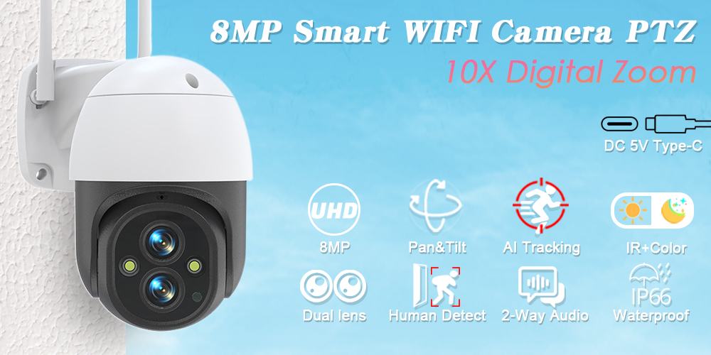 Eseecloud Smart Dual Lens 8MP 4K CCTV Sem Fio Ao Ar Livre À Prova D ...