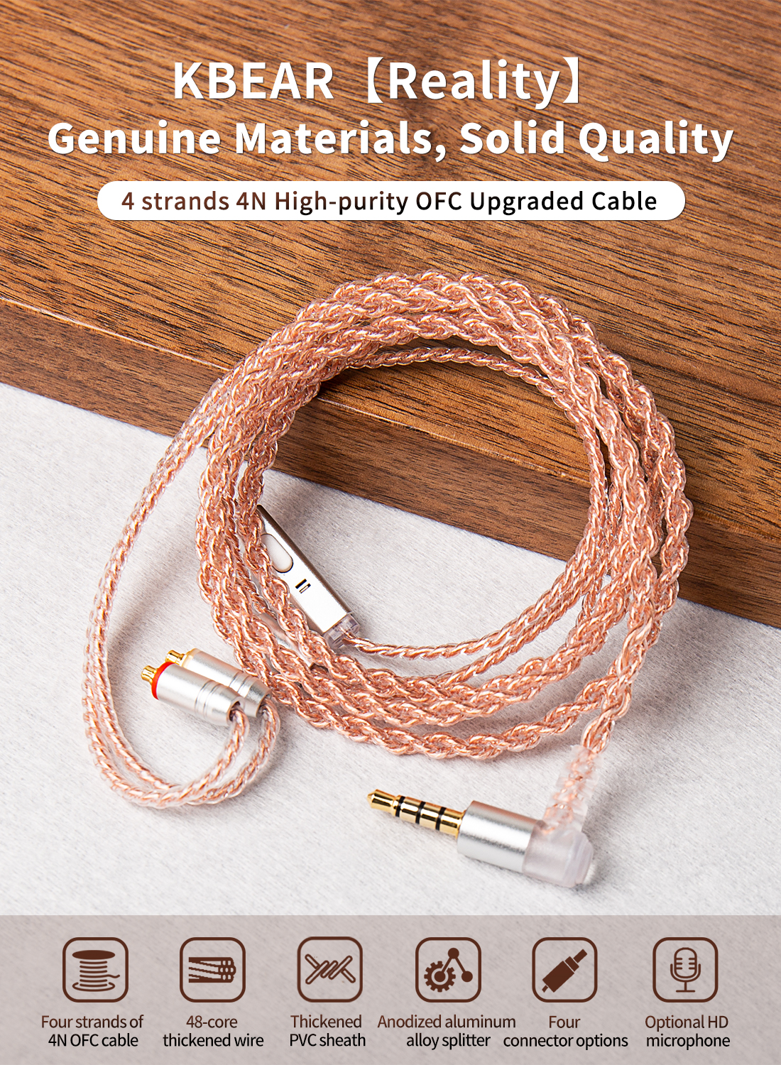 Cable Para Auriculares KBEAR ST12 Plus - 2m, 8 Núcleos, 4N OFC Plateado, Conector MMCX O 2PIN, Para WESTONE Y Otros