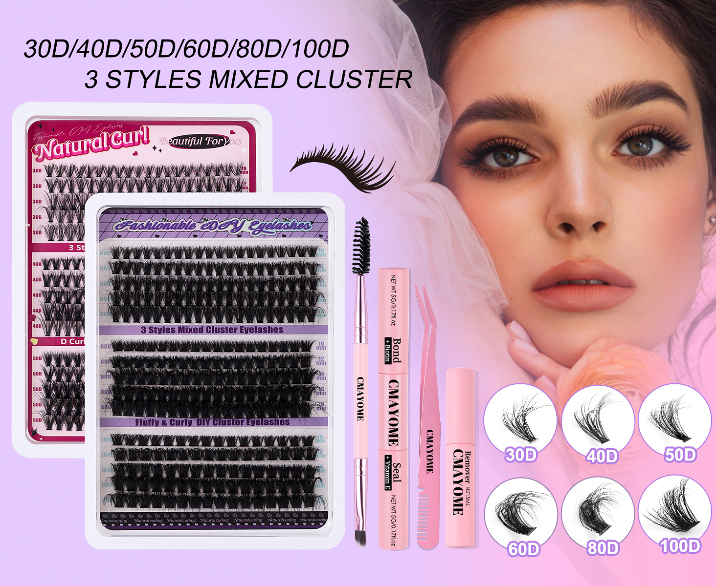 Kit De Extensão De Cílios Diy 300 Peças Clusters De Volume Fofos Em 30d 40d 50d 60d 80d 100d 3707