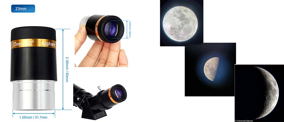 Svbony Set Oculari Astronomici 1.25'' – 4mm, 10mm, 23mm Con Campo 62°, Lenti FMC, Per Telescopi, Ideale Per Principianti