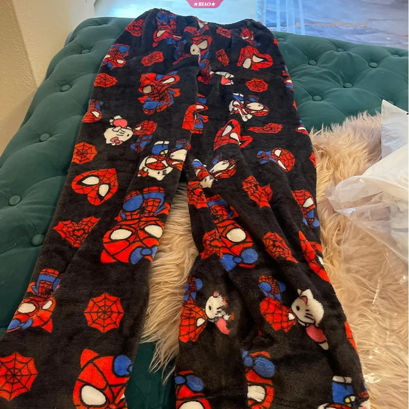 Olá Kitty Pijamas Do Homem-Aranha Calças Compridas Algodão Veludo