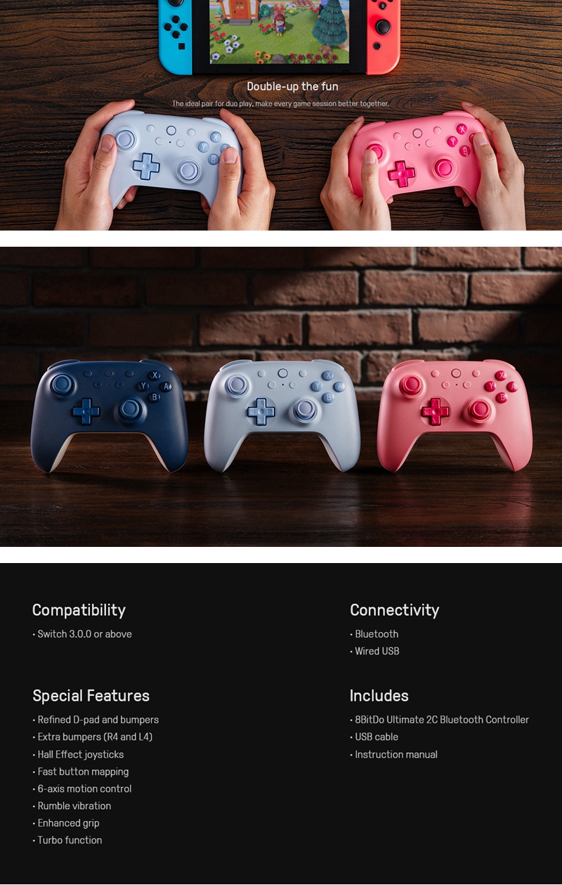 Controlador Bluetooth 8BitDo Ultimate 2C Compatível Com Nintendo Switch ...