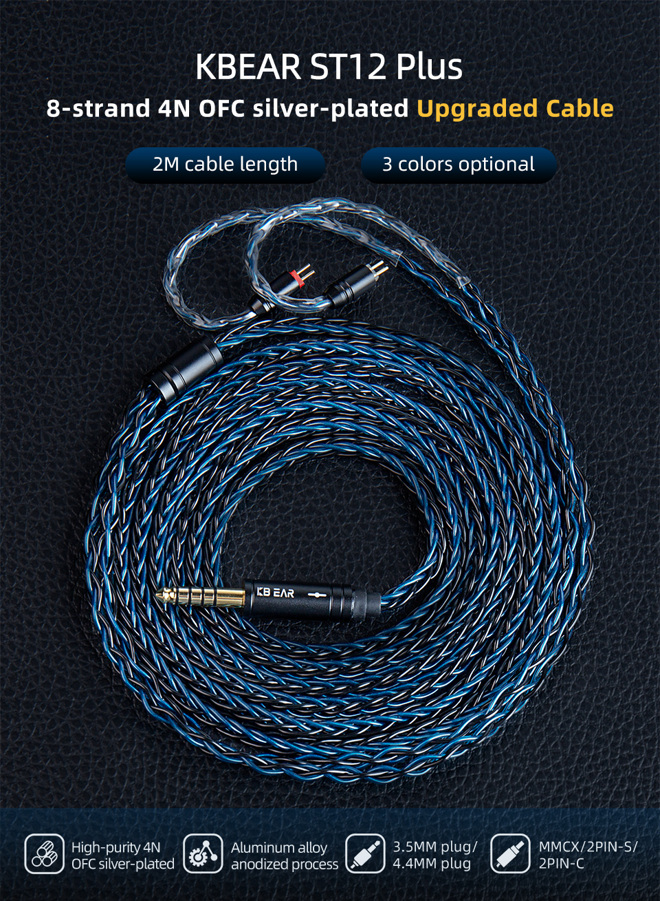 1.2 Meter 2 Pins In Ear Monitor Cable CCA CRA IEM Extension Headphone Cable Cords For EDX PRO/Castor/KZ ZS10 PRO/ZAR/ZAX/ZAS/AS16/ZSNPRO, CCZ 4N OFC Silver-Plated Wire (Inky, 2Pins, 3.5mm Plug - View #11