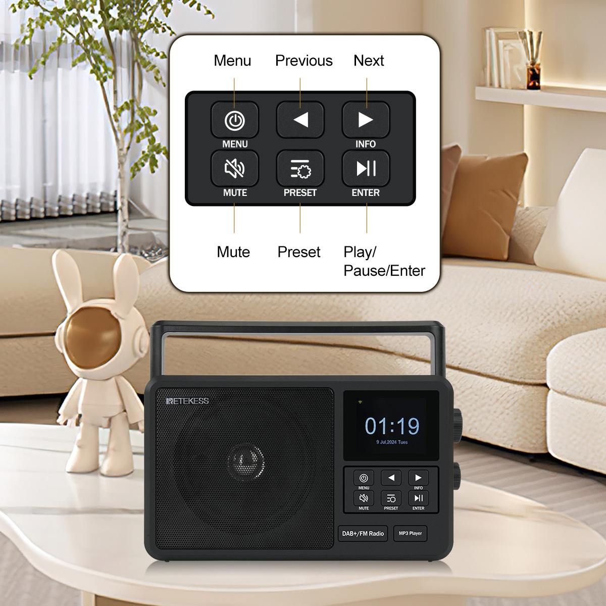 Retekess TR640 Radio Internet DAB FM Portable - Radio Numérique WiFi Bluetooth Avec Antenne Externe