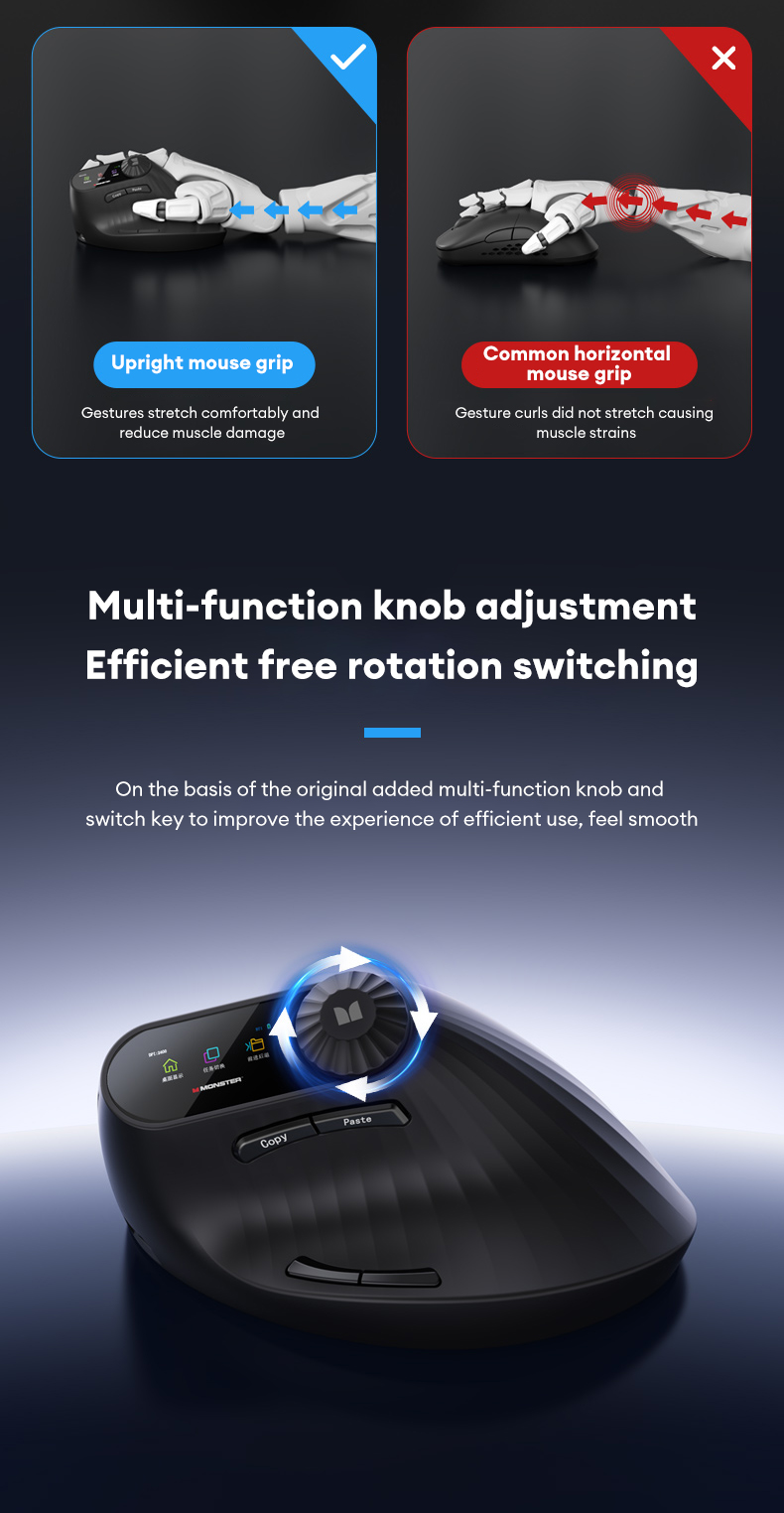 Monster M2 MAX Mouse Bluetooth Sem Fio Antiderrapante Design Ergonômico ...
