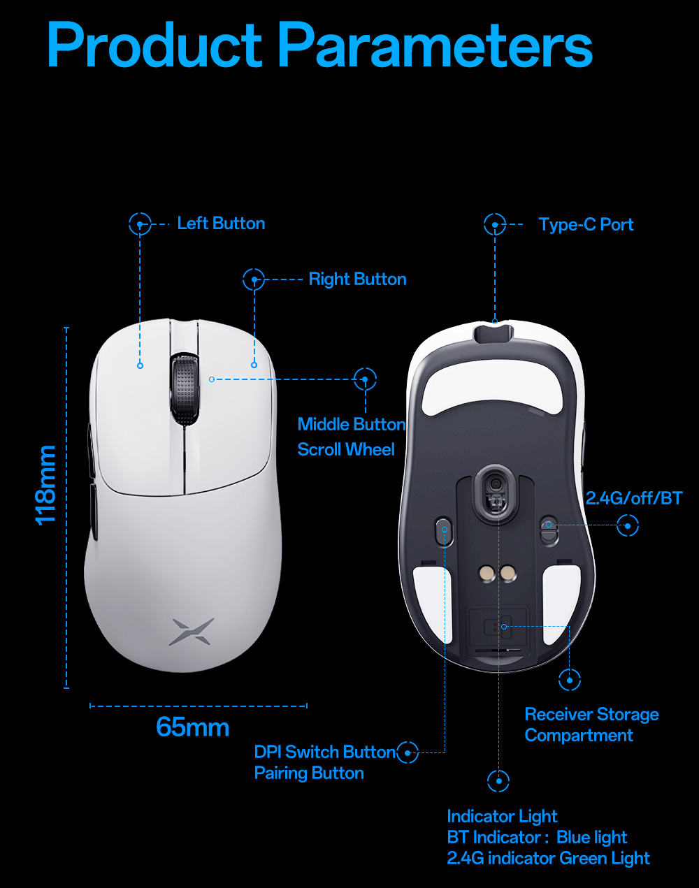 EPOMAKER Aula SC800 Wireless Gaming Mouse, 37g Lightweight, Adjustable 26,000 DPI, 8k Polling Rate, PAW3395, Programmable Buttons, On-Board Memory, 250mAh Battery, PC/MAC/Linux (White
