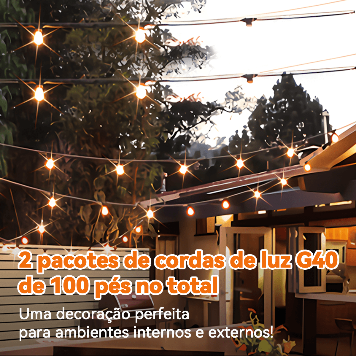 【G40 Inquebrável Cordão De Luz Iluminação Externa】Varal De Luzes Com ...