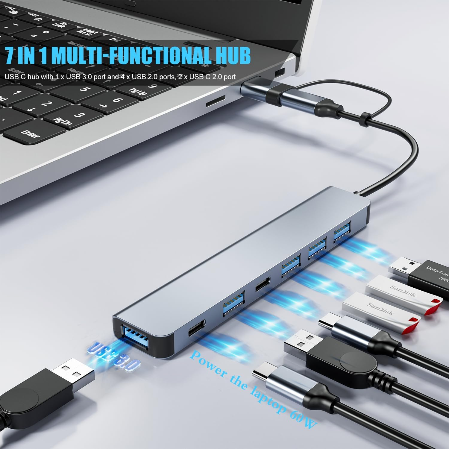 7 IN 2 Type C USB3.0 Hub Adaptador Multidivisor De Alta Velocidade OTG ...