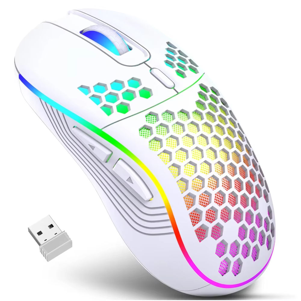 Mouse Para Jogos Sem Fio 7200DPIE Honeycomb Shell Botões Laterais 2.4G ...