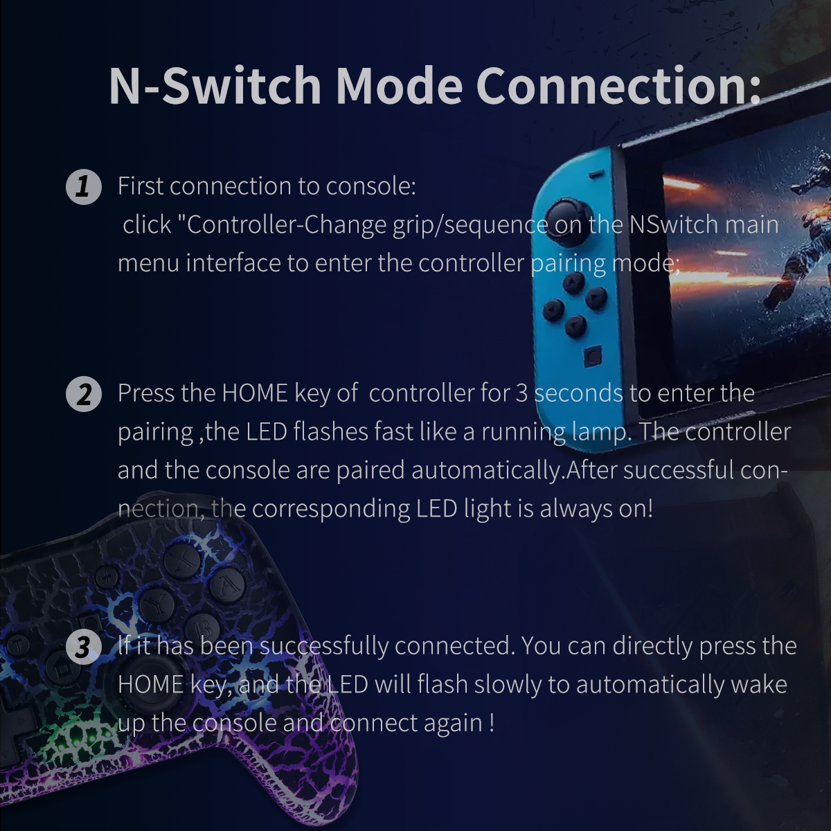 Giroscópio De Seis Eixos Dupla Vibração RGB Gamepad Sem Fio LED CRACK ...