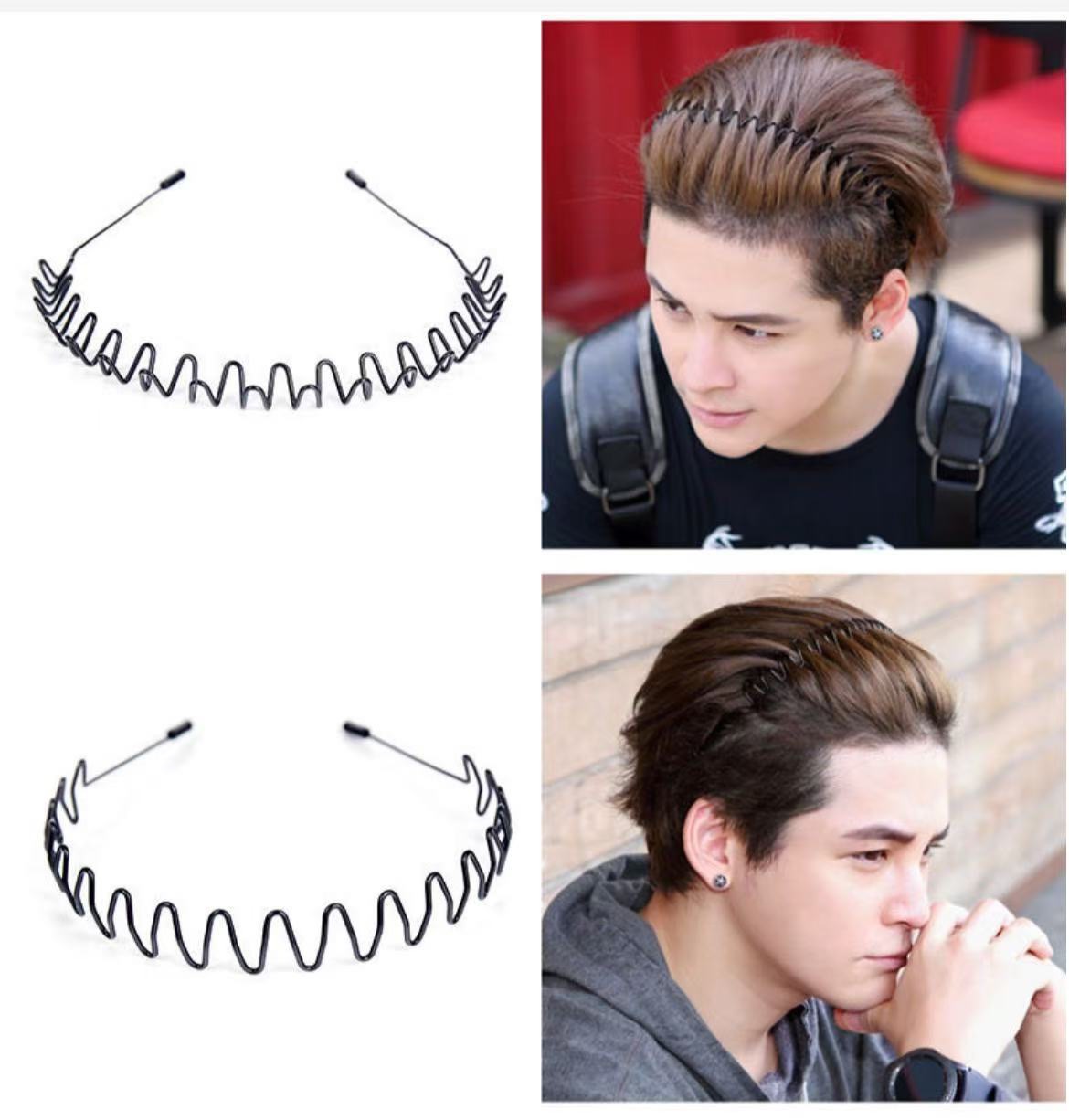 2 Peças Tiaras Onduladas Para Homens-Aro De Metal Com Mola Cruzada ...